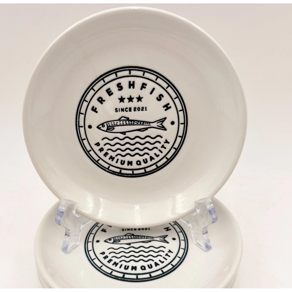 Signature Housewares Fresh Fish Stoneware Appetizer Plates White Black Set of 2
